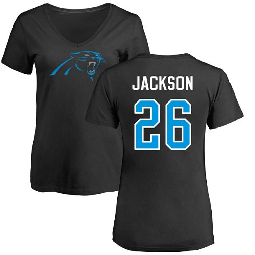 Carolina Panthers Black Women Donte Jackson Name and Number Logo Slim Fit NFL Football #26 T Shirt